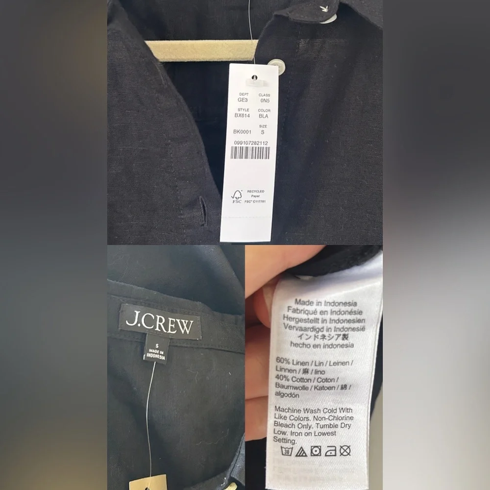 NWT J.Crew Relaxed-fit beach shirt in linen-cotton blend swim cover up SzS black